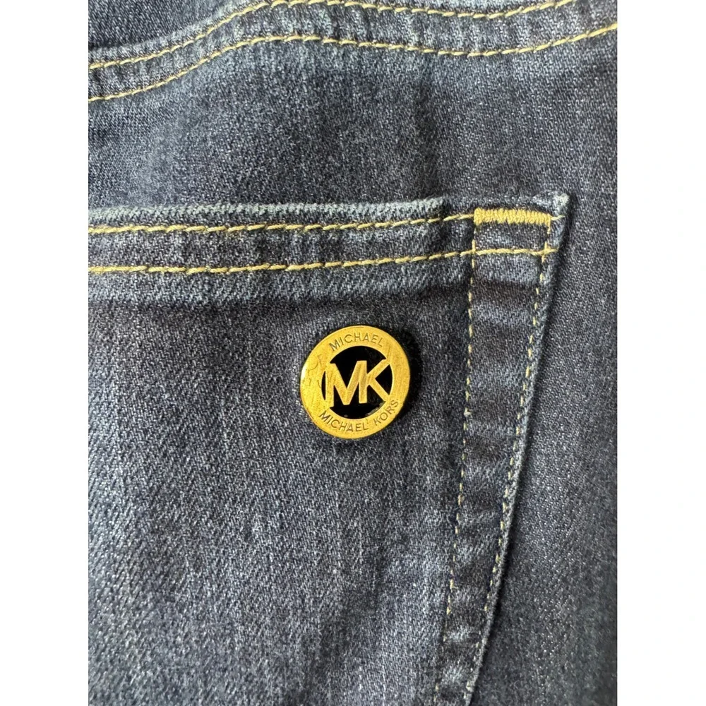 Michael Kors Womens Dark Wash Bootcut Jeans Size 12S Gold Hardware Stretch Denim